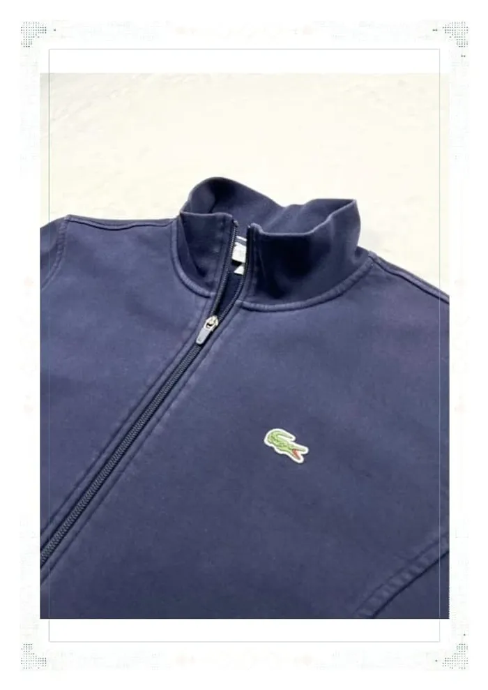 Lacoste veste bleu marine homme taille L coton zip sans capuche - photo numéro 4