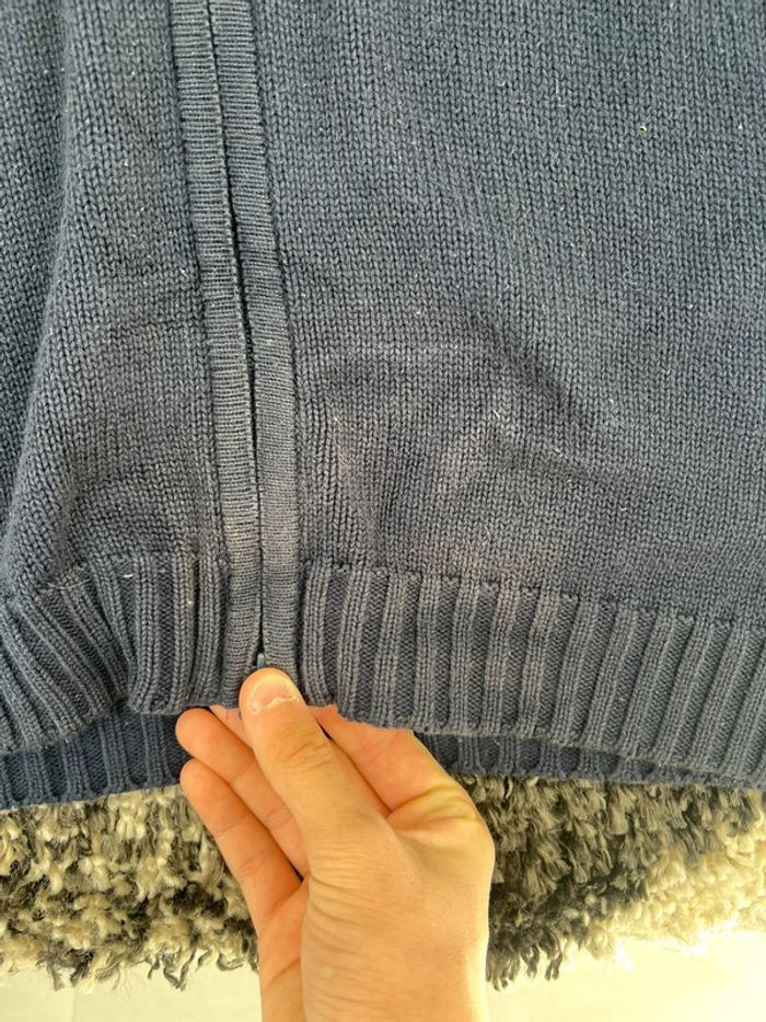 Pull zip full zip Lacoste bleu marine en coton en maille taille XXL style old money - photo numéro 9