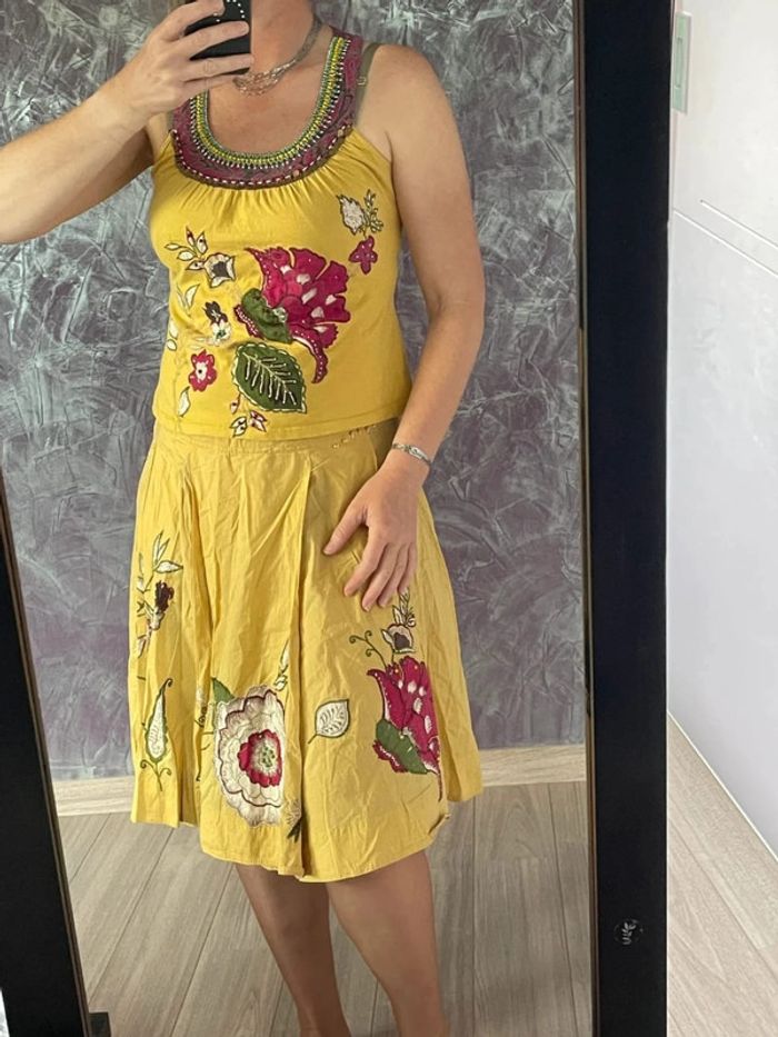 Ensemble jaune fleuri vintage Derhy - photo numéro 2