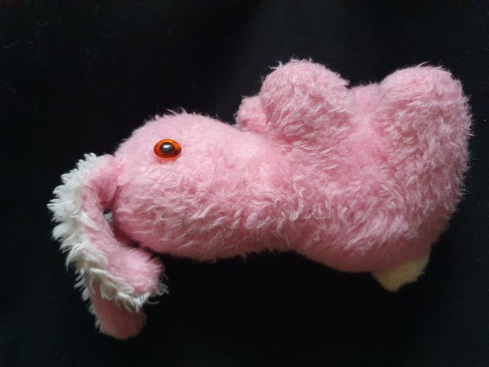 Ancienne Peluche lapin rose et blanc Hauteur 27 cm - photo numéro 2