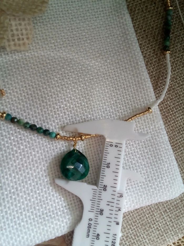 Collier pierres d'émeraude et chrisocole naturelles - photo numéro 5