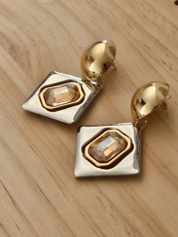 Boucles d oreilles avec pierres citrine en acier inoxydable