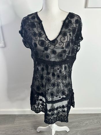 Paréo transparent broderie dentelle noir Vintage t38 m