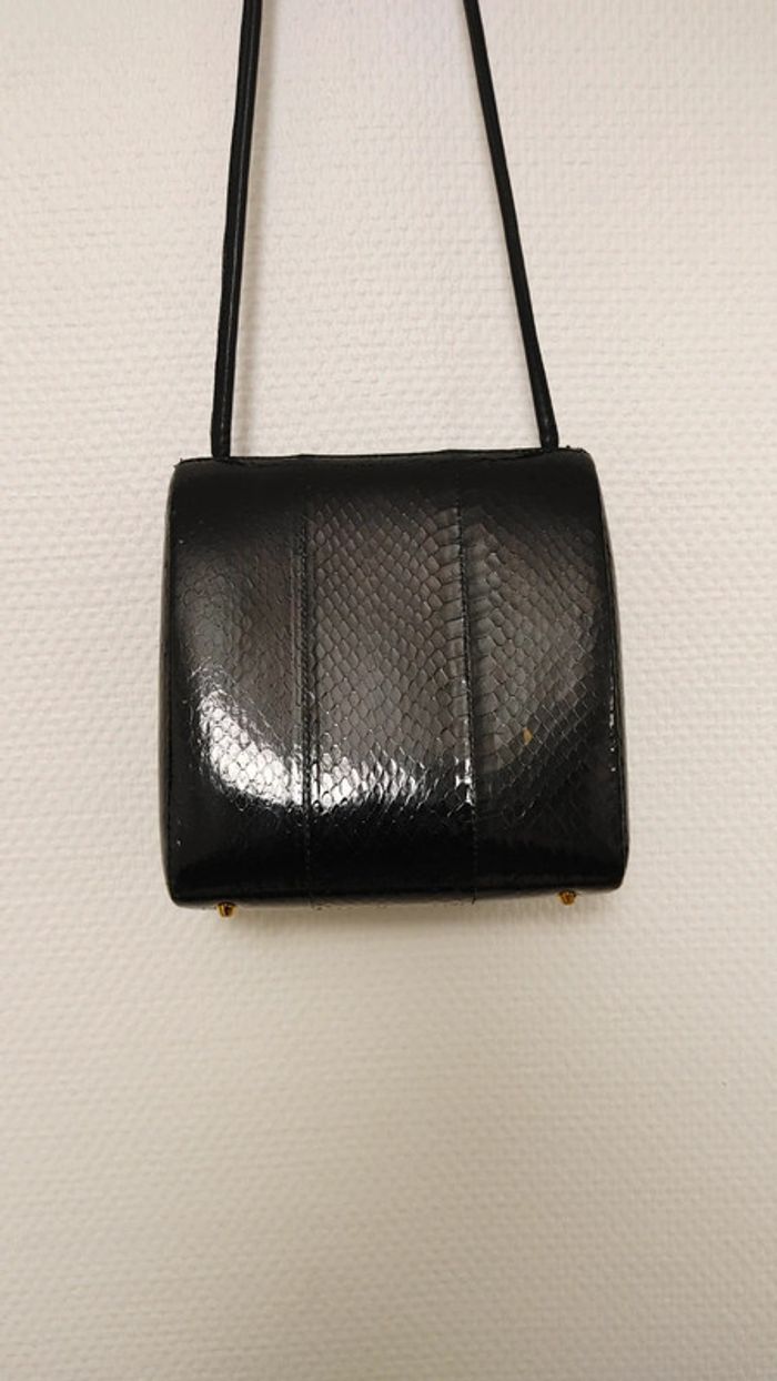 Magnifique sac vintage en cuir exotique noir longue bandoulière - photo numéro 9