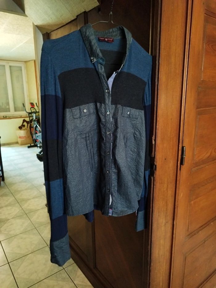 Chemise bleue style patchwork vintage y2k L/40 - photo numéro 3