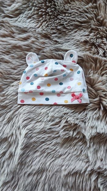 Bonnet fin blanc à pois h&m 4/6 mois