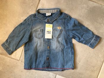 Chemise délavé en jean manche longues Tape à l’Oeil 9 mois / 71 cm Neuve