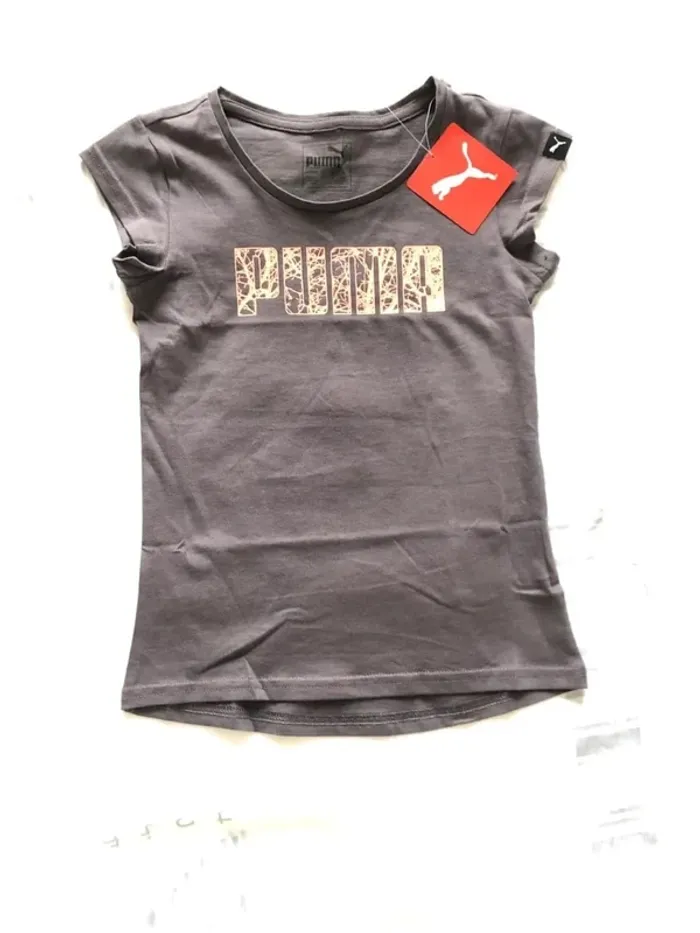 🎀beau tee shirt puma fille gris et corail 5/6 ans neuf avec etiquette