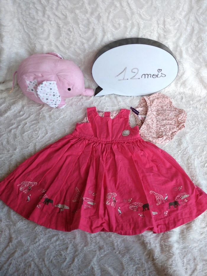 Ensemble (robe + boomer culotte) Fille 12 mois animaux savane éléphant Sergent major