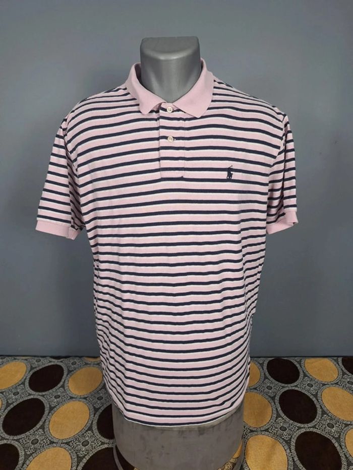 Polo Ralph Lauren rose a rayures - taille L - homme logo brodé (432) - photo numéro 2