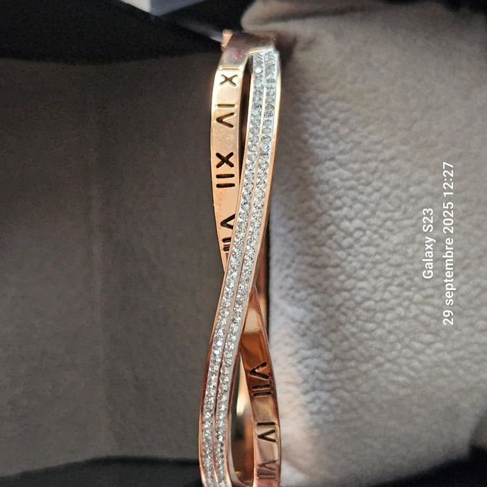 Bracelet Métal Rosé Double Rang – Strass & Chiffres Romains - photo numéro 7