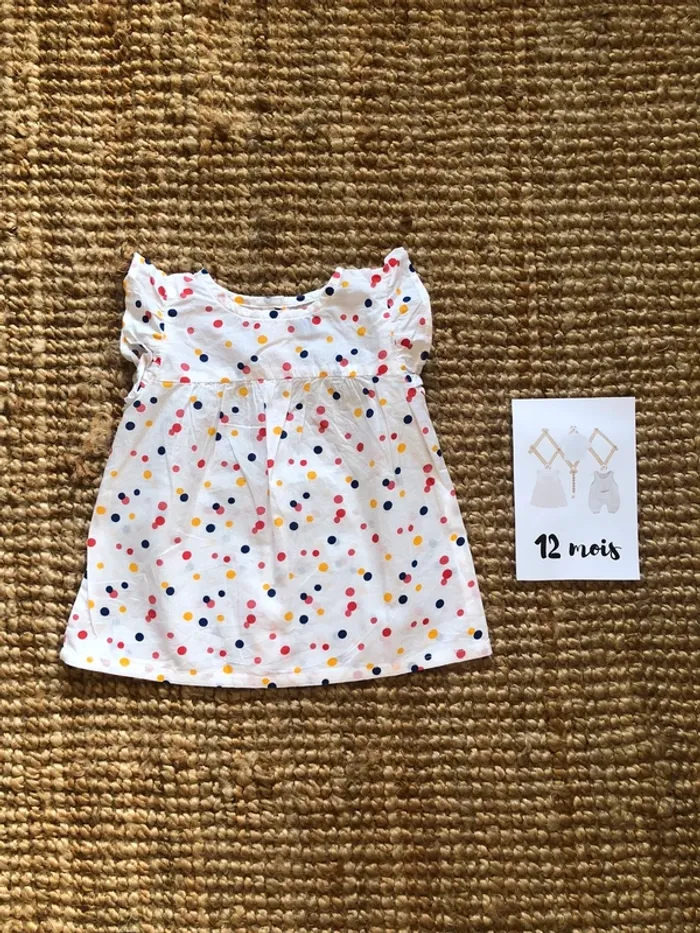 Tunique manches courtes à pois multicolores