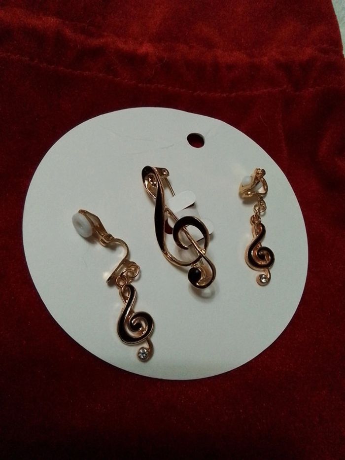 Parure clips d oreilles et broche musique 🎶 - photo numéro 3