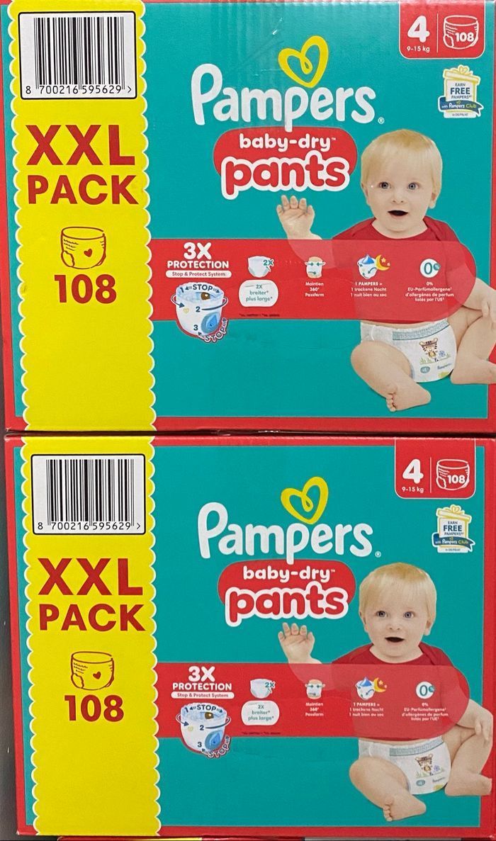 Pampers baby dry pants lot de 2 /216 couches