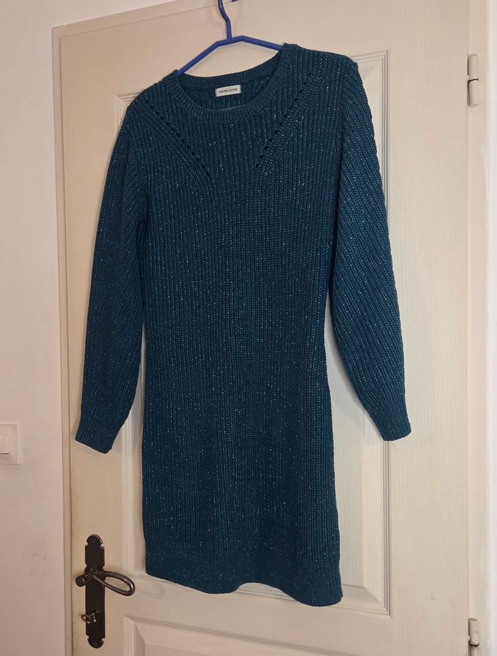 Robe pull Cache Cache bleu canard scintillant  – taille 36 – maille chaude – comme neuve - photo numéro 6