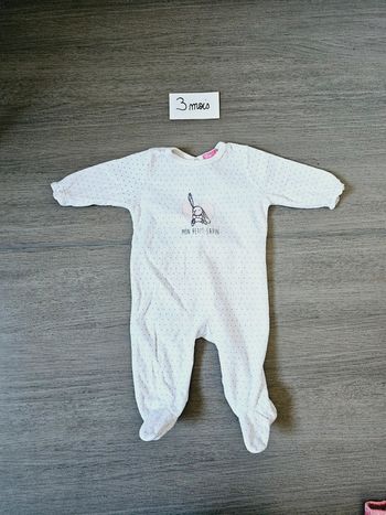 Pyjama en velours blanc et rose lapin bébé fille 3 mois