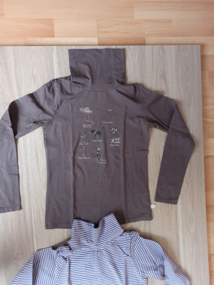 Deux cols roulé en marron sergent major 12 ans et un rayé Lisa rose 12 ans - photo numéro 3