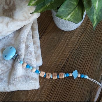 Attache-tétine en bois - bleu