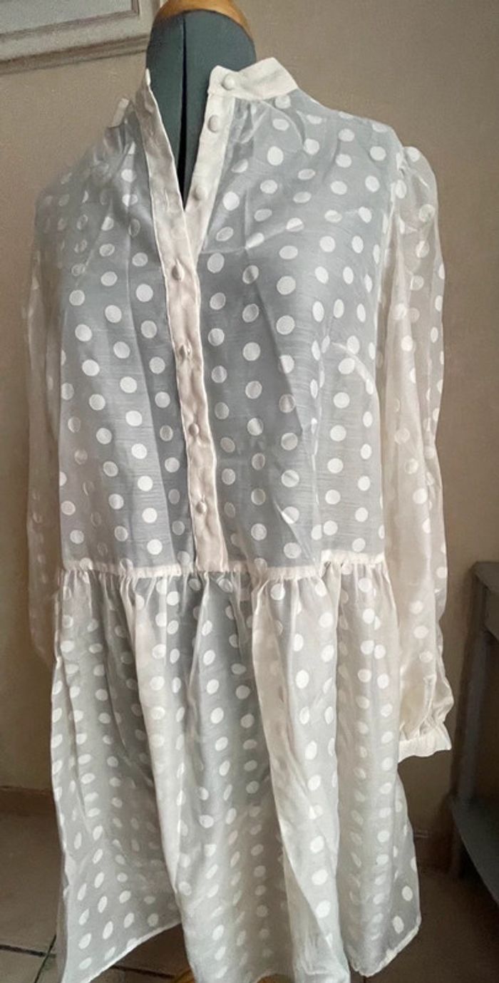 Robe organza écru jacquard à pois neuve t M - photo numéro 4