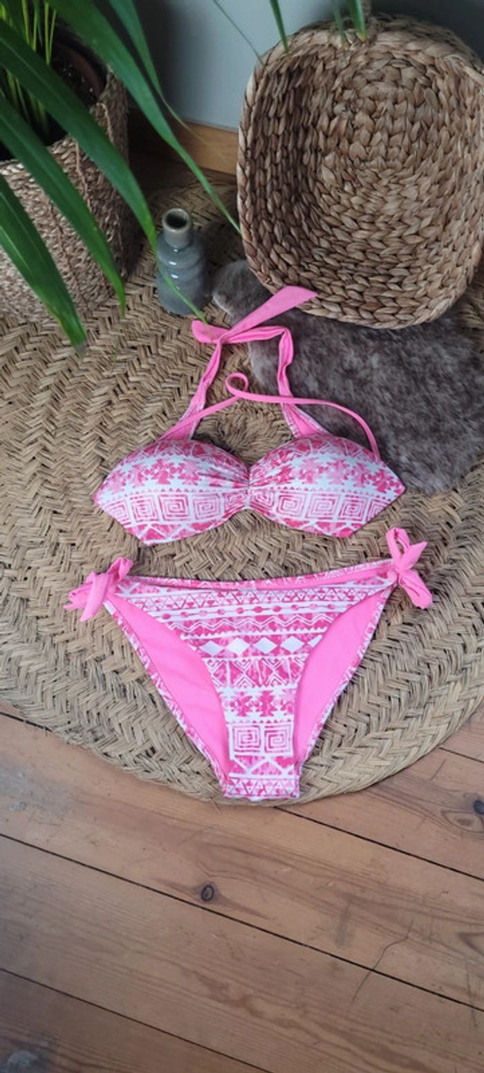 Bikini blanc et rose Parfait état Taille L