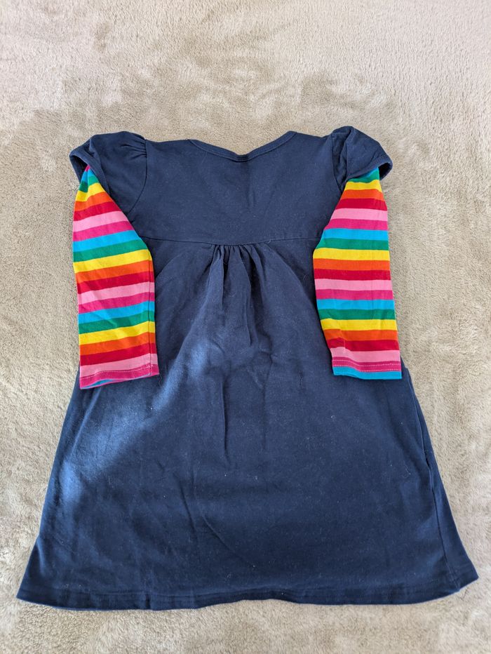 Robe Marine Manches Rayées Arc-en-ciel et Broderie Florale - photo numéro 3