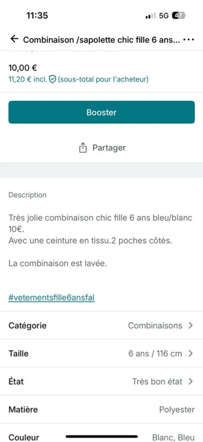 🦋 Combinaison /salopette été fille 6 ans bleu/blanc 10€. - photo numéro 9