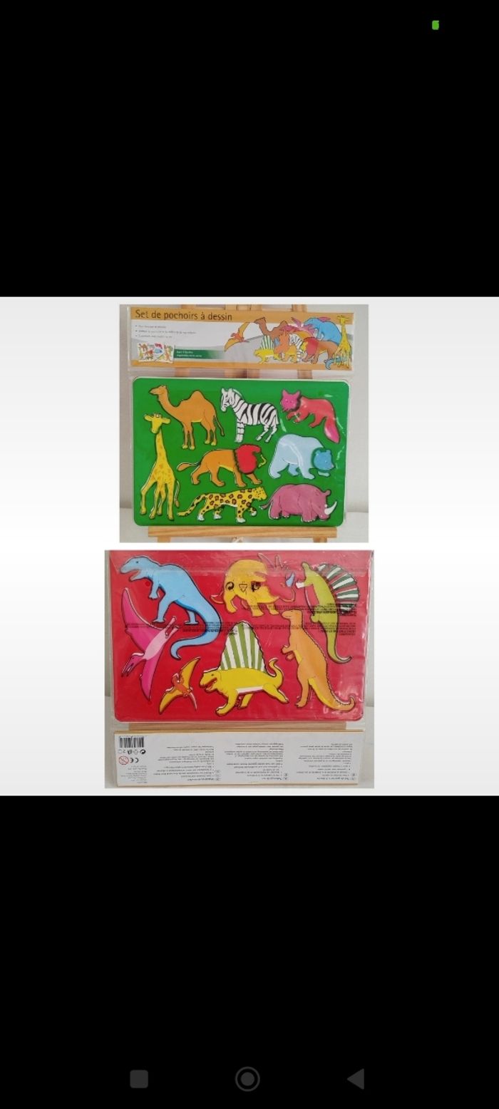 Set de 2 pochoirs thème dinosaures et animaux