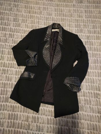 Veste blazer trench noir bi matière écailles brillantes Claude Rap taille 36