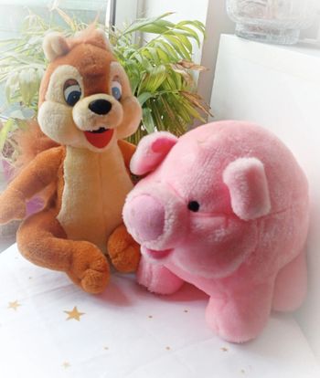 Peluche plush doudou Teddy grande Big écureuil cochon pig squirrel vintage pet animaux