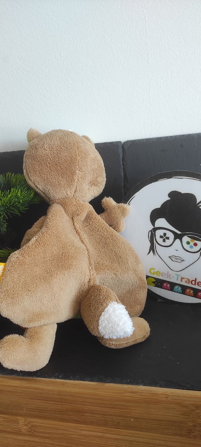 Doudou plat renard babysun Sleeping forest marron anneau dentition bleu vert rayé orange blanc - photo numéro 2
