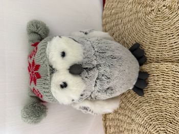 Peluche chouette GUND gris blanc bonnet laine