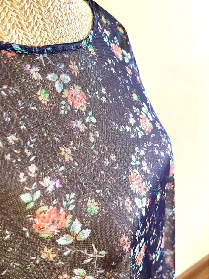 Sublime top fluide floral à manche large en tulle mango taille S - photo numéro 13