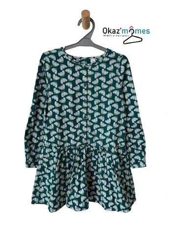 Robe légère à manches longues, verte à motifs - Okaïdi 8 ans (128cm)