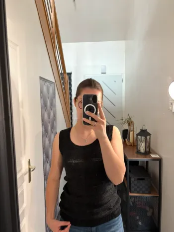Pull à grosses bretelles noir paillettes Mim M très bon état