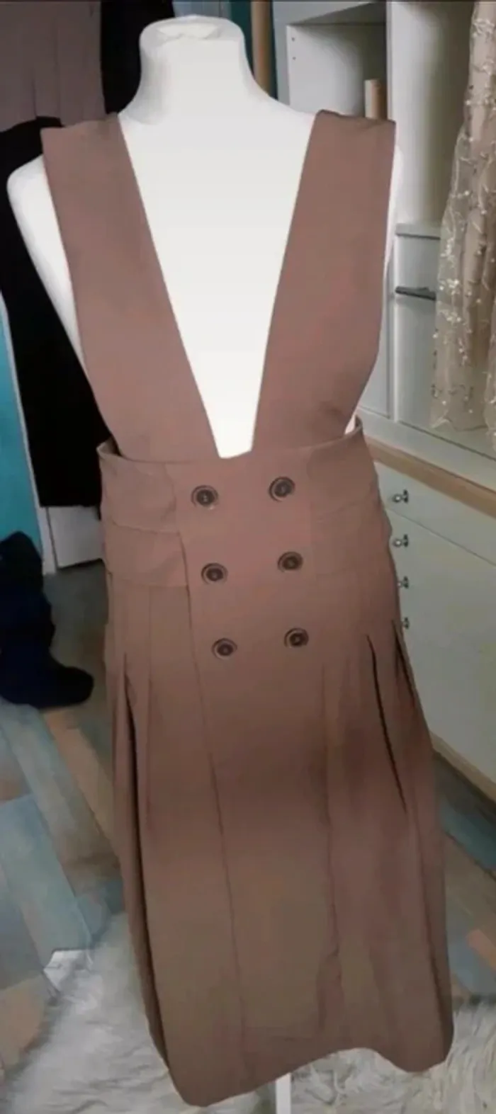 💼Magnifique robe vintage à bretelles mi-longue marron boutons taille M - photo numéro 4