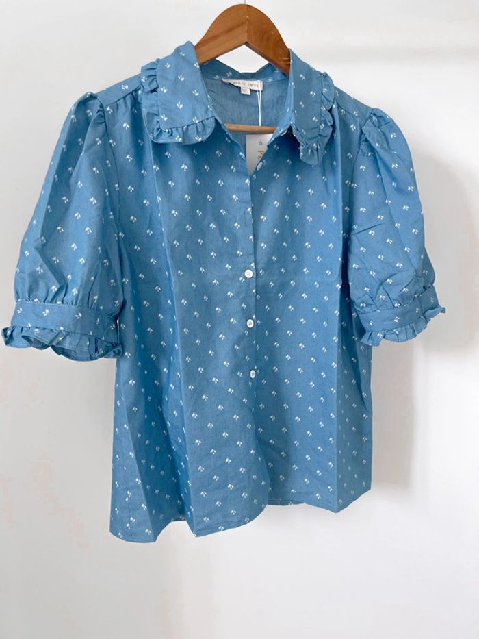 🌟 Chemise sans manches bleu et blanche motifs palmiers - photo numéro 8