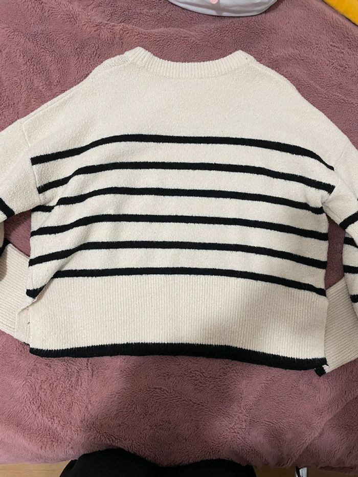 Pull à rayures beige crème et noir - photo numéro 3