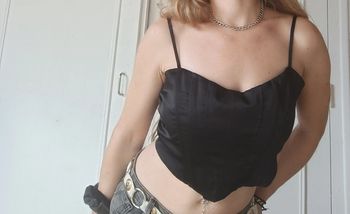 💎crop top femme haut corset noir satiné bustier armature bretelle fine réglable taille M 38 Bershka