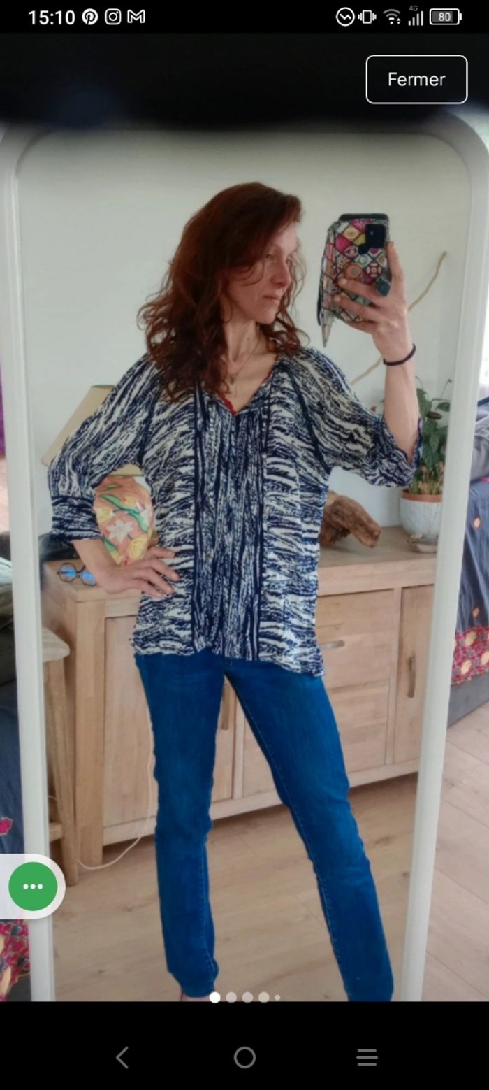 Tunique fluide 48 motifs bleu et blanc c78