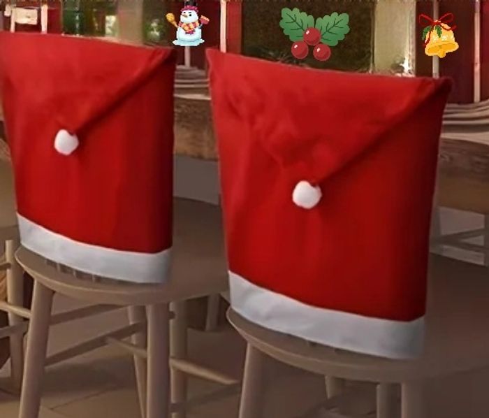 6pcs Housse dossier chaise bonnet père Noël 🎅 - photo numéro 3