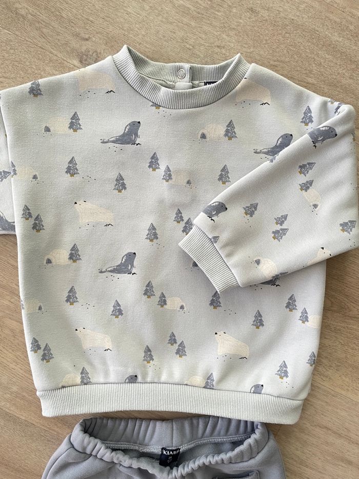 Ensemble Mixte Molletonné Sweat Motif Phoque et Pantalon Motif Ours Bleu Kiabi 2 ans = 92 cm - photo numéro 2