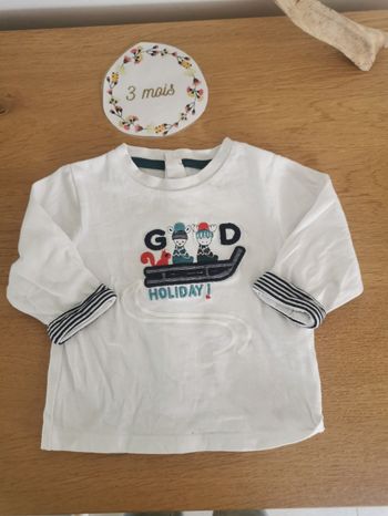 T-shirt manches longues bébé garçon 3mois obaibi en très bon état