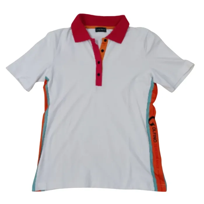 Polo blanc unisexe Golfino col coloré et bandes latérales – Taille L / 40 A1156