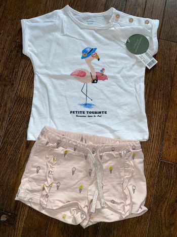 T-shirt (neuf avec étiquette) et short (occasion) Bout’chou  12 mois