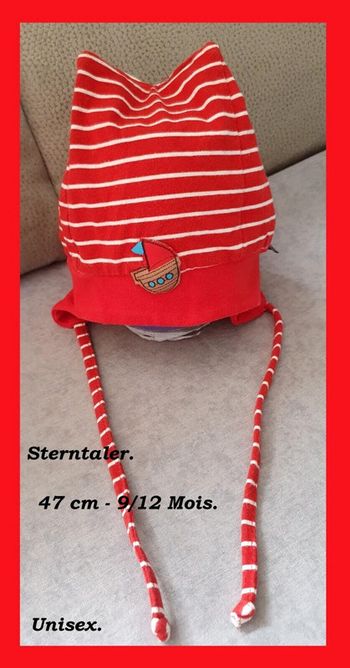 Bonnet pour le printemps rouge/blanc T:47 - 9/12 mois