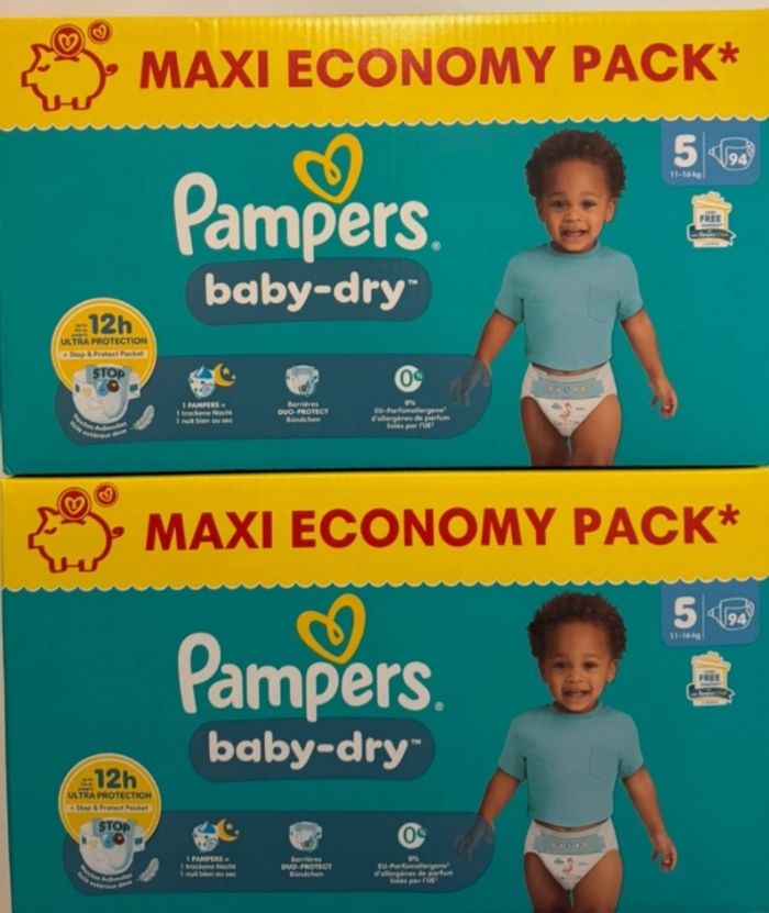 2 cartons couches pampers baby dry taille 5