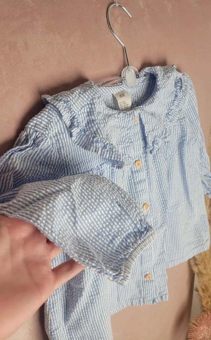 Blouse avec col à volant blanche à rayure bleu H&M enfant - photo numéro 4