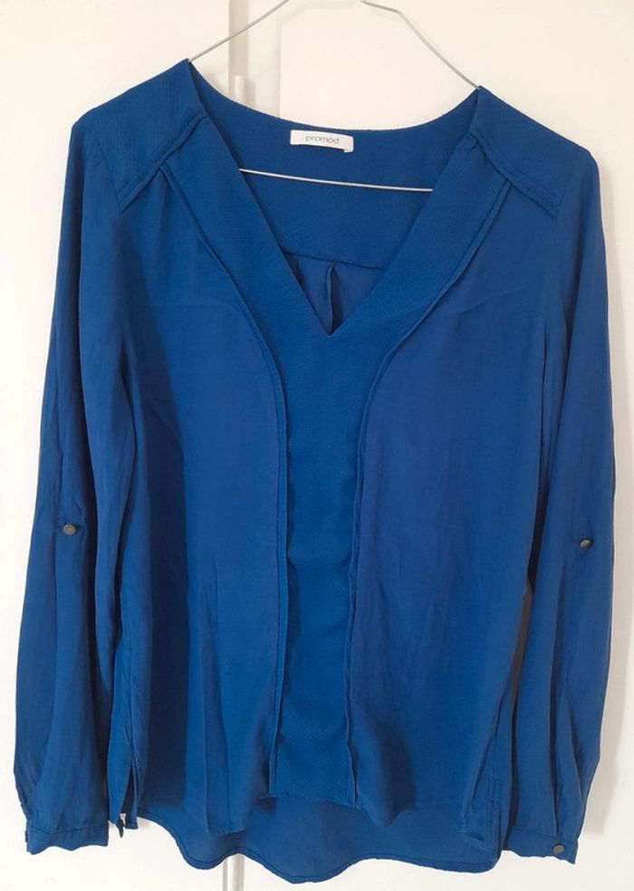 Blouse bleue manches longues - Promod
