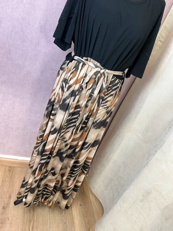 Robe femme robe longue femme été robe automne noir beige motifs taille 54 taille 56 neuf - photo numéro 2