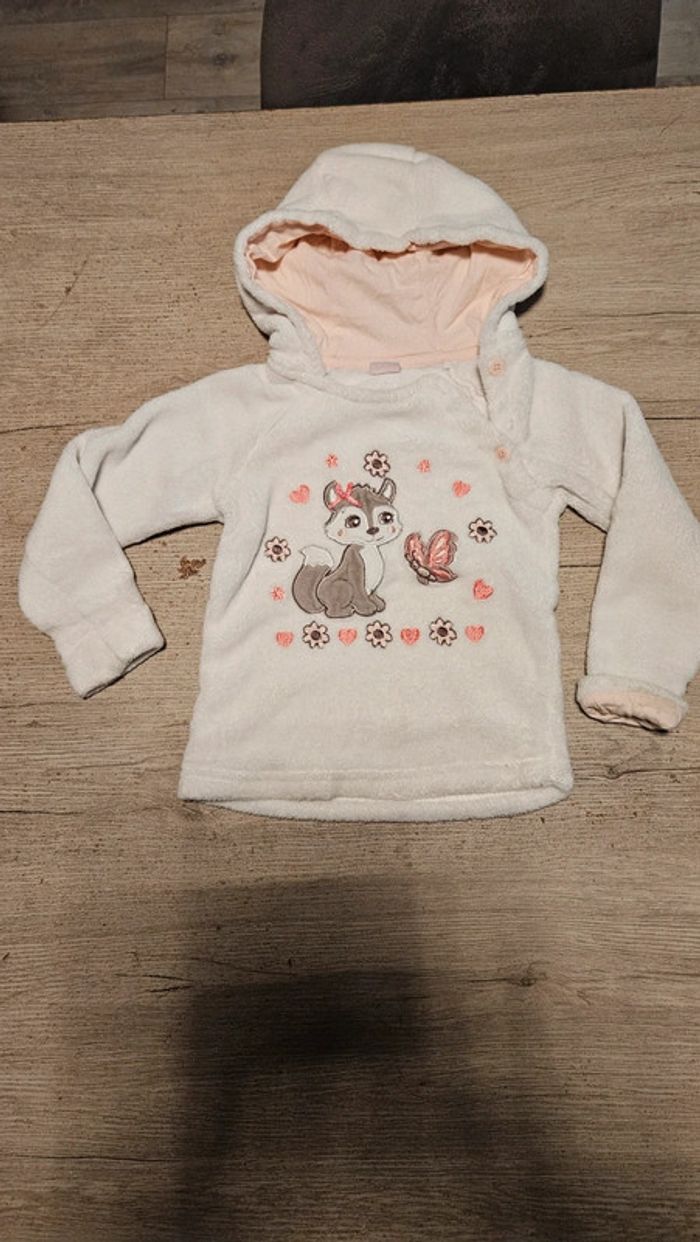 Adorable pull à capuche, polar, blanc, Smile, taille 98/3ans, nickel